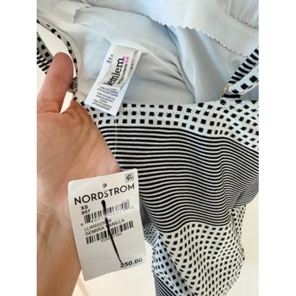 Lemlem Semira One Piece Swimsuit Vanilla Black White Striped Checkered XS NEW